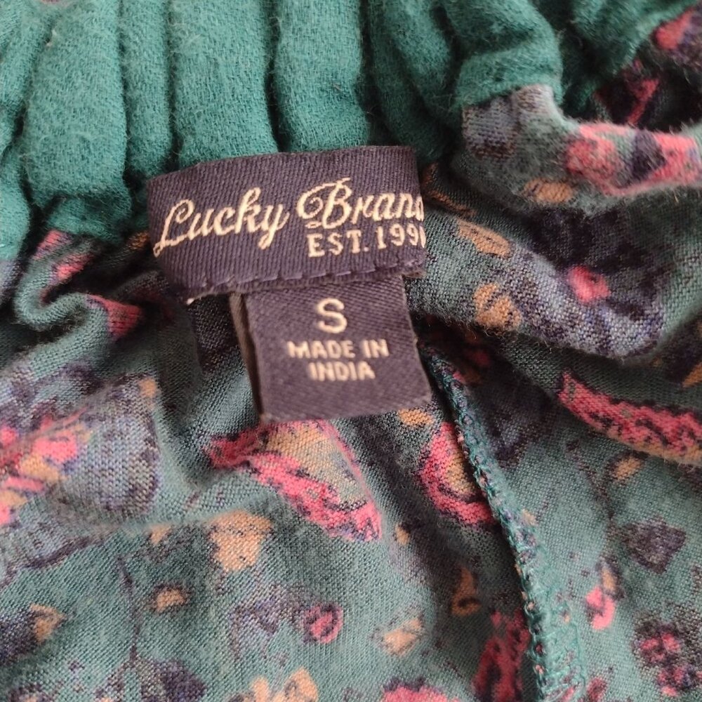 Lucky Brand Teal Floral Dress S Relaxed Knit Boho Jewel Tone Embroidered Maxi - Picture 2 of 12
